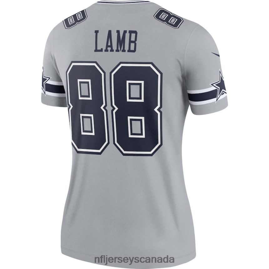Women Dallas Cowboys CeeDee Lamb Nike Gray Inverted Legend Jersey Clothing NFL TBXFR62431