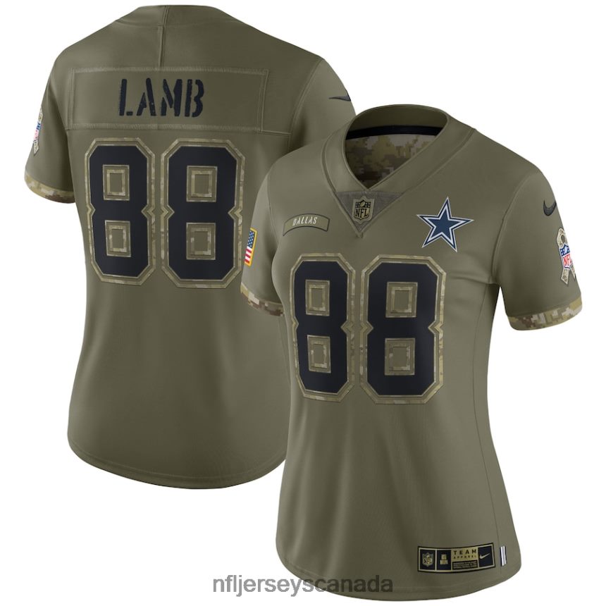 Women Dallas Cowboys CeeDee Lamb Nike Olive 2022 Salute To Service Limited Jersey Clothing NFL TBXFR62157