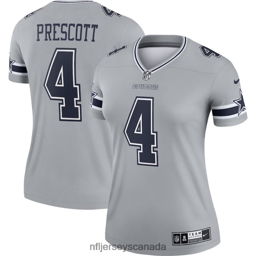 Women Dallas Cowboys Dak Prescott Nike Gray Inverted Legend Jersey Clothing NFL TBXFR61229