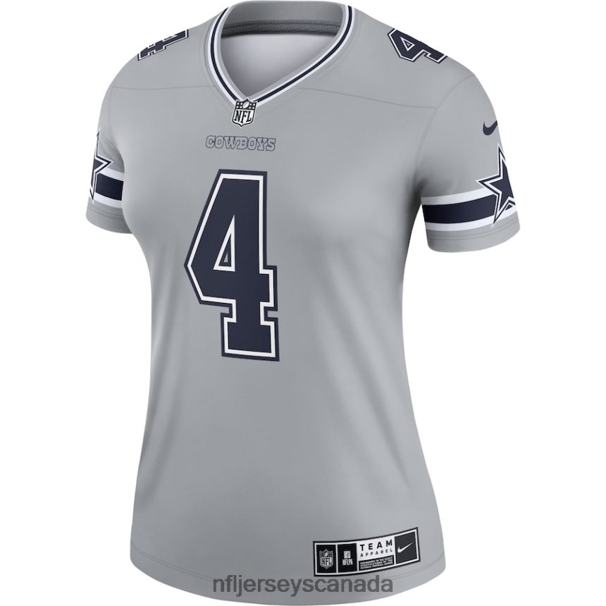 Women Dallas Cowboys Dak Prescott Nike Gray Inverted Legend Jersey Clothing NFL TBXFR61229