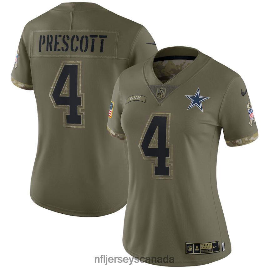 Women Dallas Cowboys Dak Prescott Nike Olive 2022 Salute To Service Limited Jersey Clothing NFL TBXFR63875