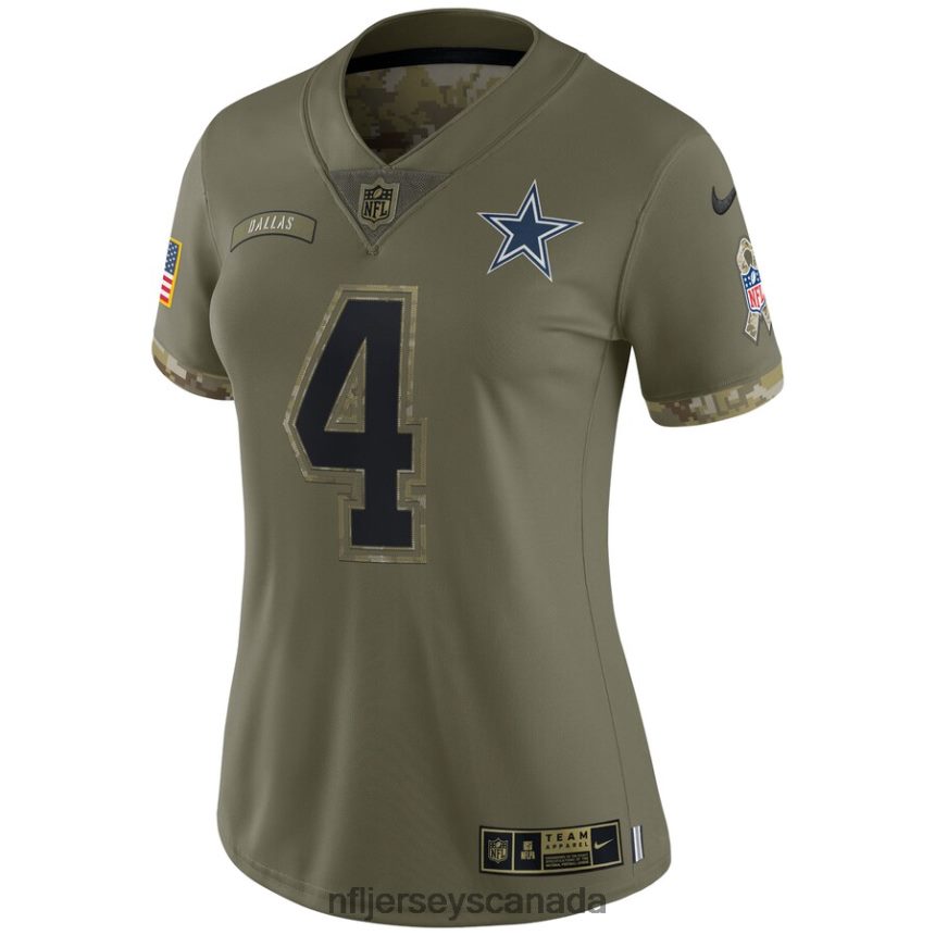 Women Dallas Cowboys Dak Prescott Nike Olive 2022 Salute To Service Limited Jersey Clothing NFL TBXFR63875