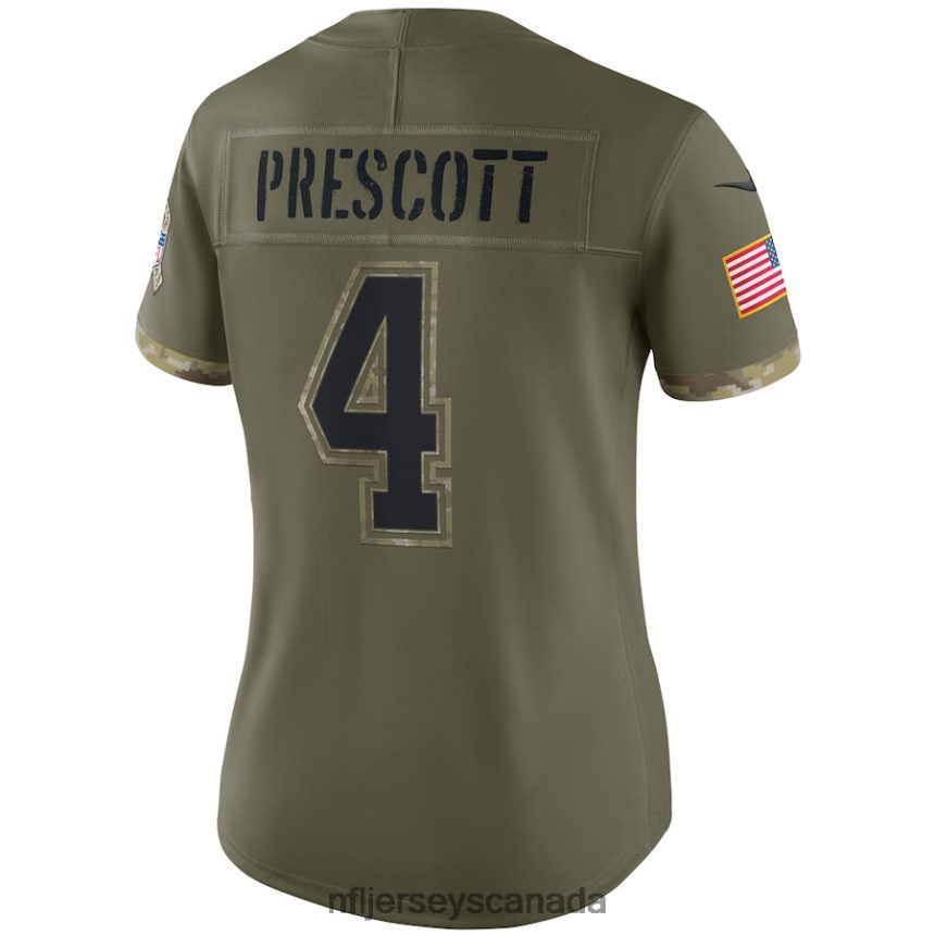 Women Dallas Cowboys Dak Prescott Nike Olive 2022 Salute To Service Limited Jersey Clothing NFL TBXFR63875