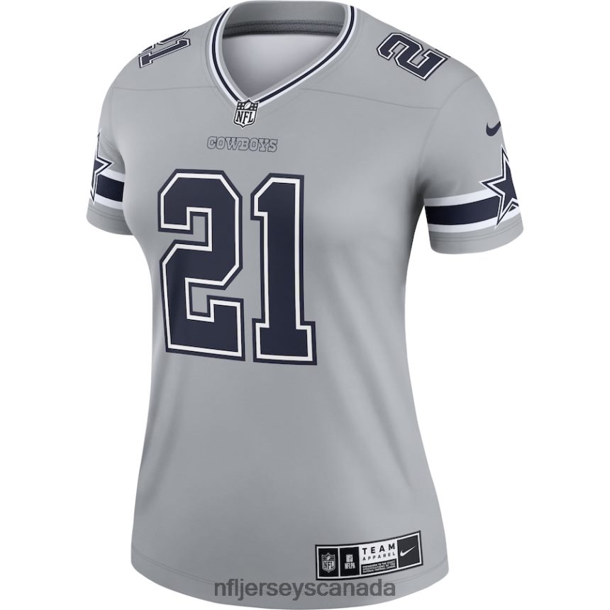 Women Dallas Cowboys Ezekiel Elliott Nike Gray Inverted Legend Jersey Clothing NFL TBXFR61645