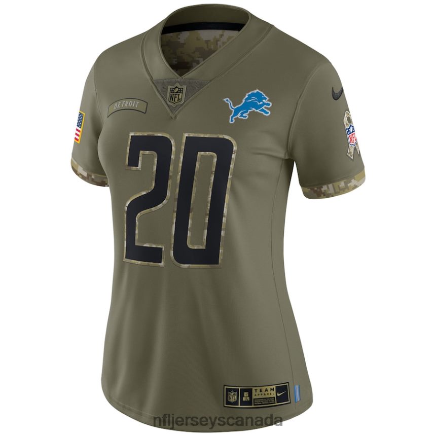 Women Detroit Lions Barry Sanders Nike Olive 2022 Salute To Service Retired Player Limited Jersey Clothing NFL TBXFR62924