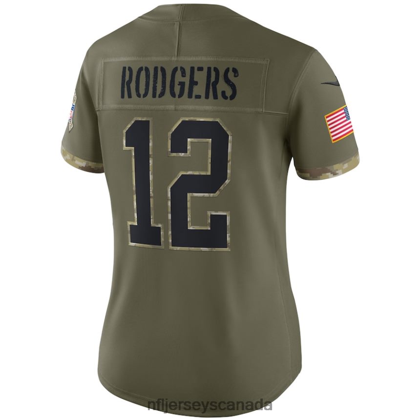Women Green Bay Packers Aaron Rodgers Nike Olive 2022 Salute To Service Limited Jersey Clothing NFL TBXFR63312