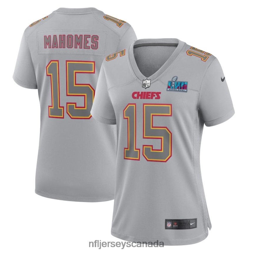 Women Kansas City Chiefs Patrick Mahomes Nike Gray Super Bowl LVII Patch Atmosphere Fashion Game Jersey Clothing NFL TBXFR6162