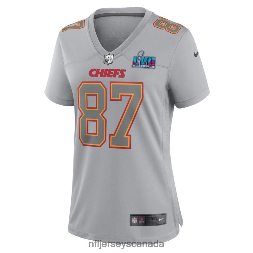 Women Kansas City Chiefs Travis Kelce Nike Gray Super Bowl LVII Patch Atmosphere Fashion Game Jersey Clothing NFL TBXFR6303