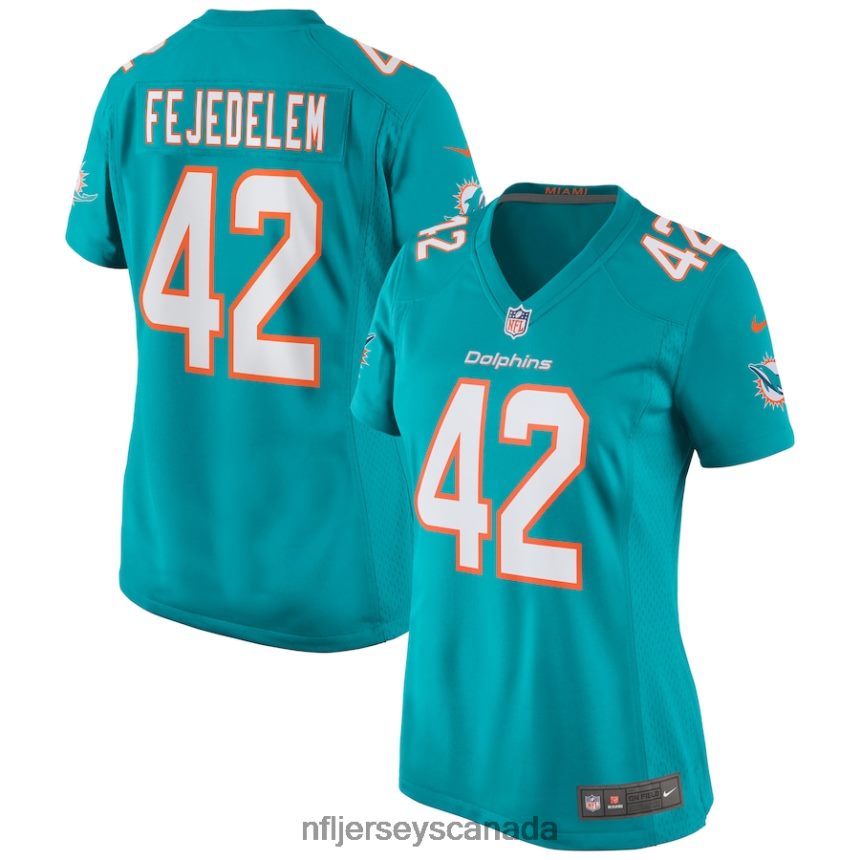 Women Miami Dolphins Clayton Fejedelem Nike Aqua Game Jersey Clothing NFL TBXFR66911