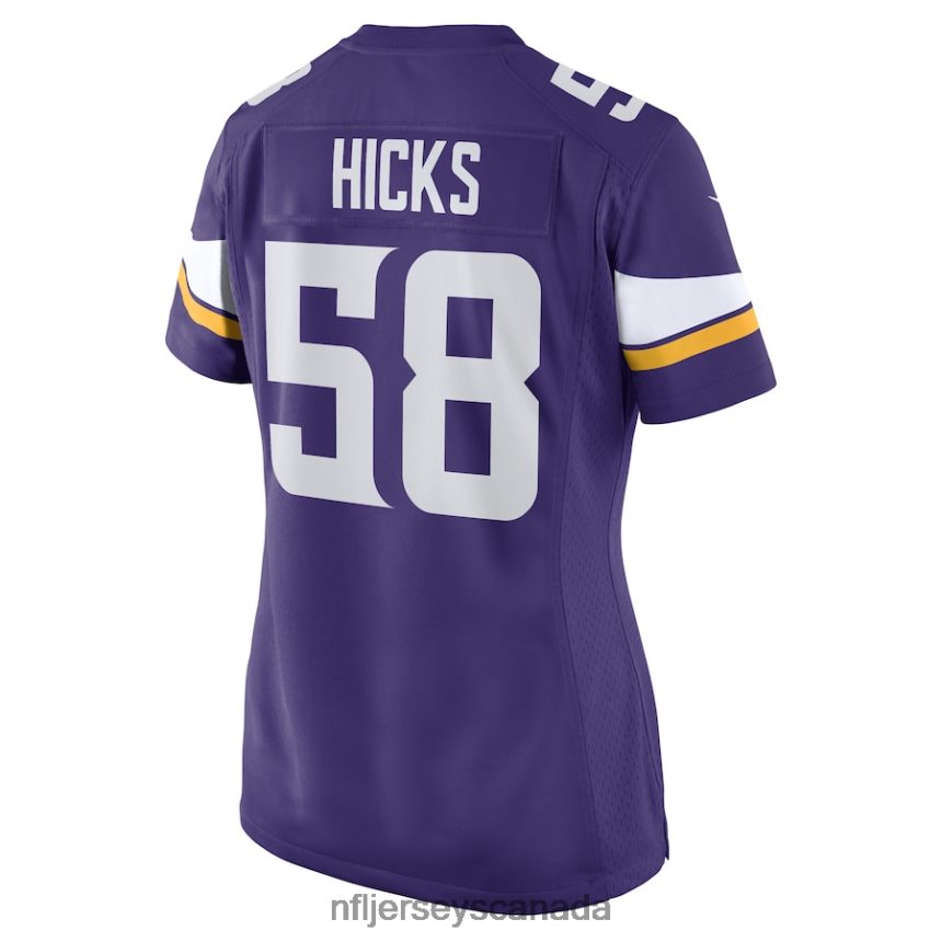 Women Minnesota Vikings Jordan Hicks Nike Purple Game Player Jersey Clothing NFL TBXFR65252