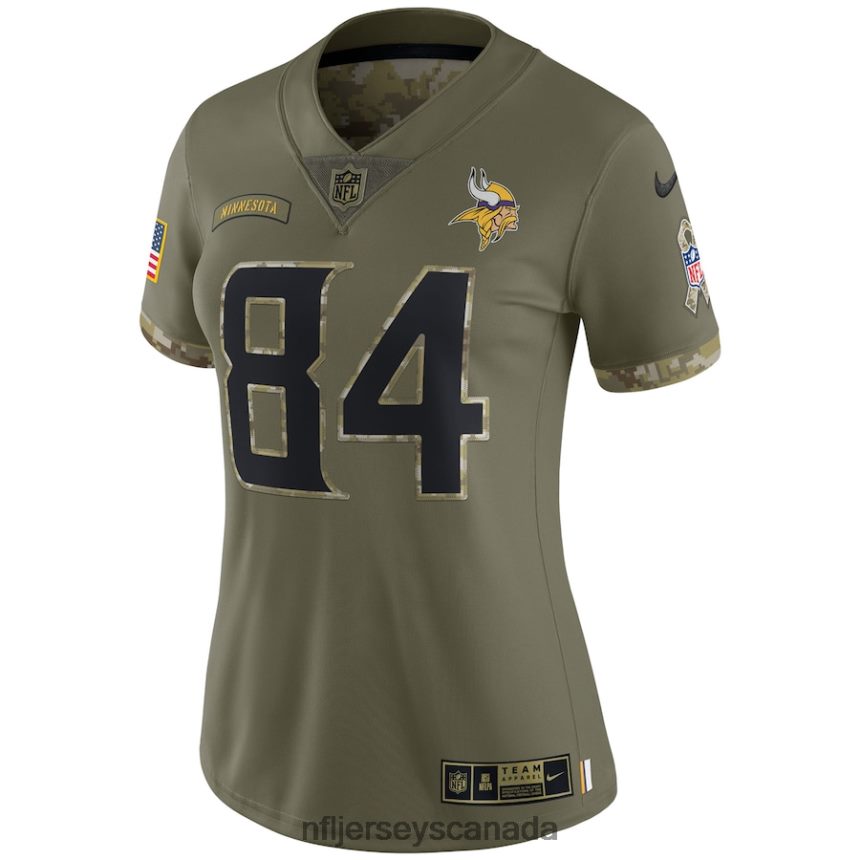 Women Minnesota Vikings Randy Moss Nike Olive 2022 Salute To Service Retired Player Limited Jersey Clothing NFL TBXFR65202