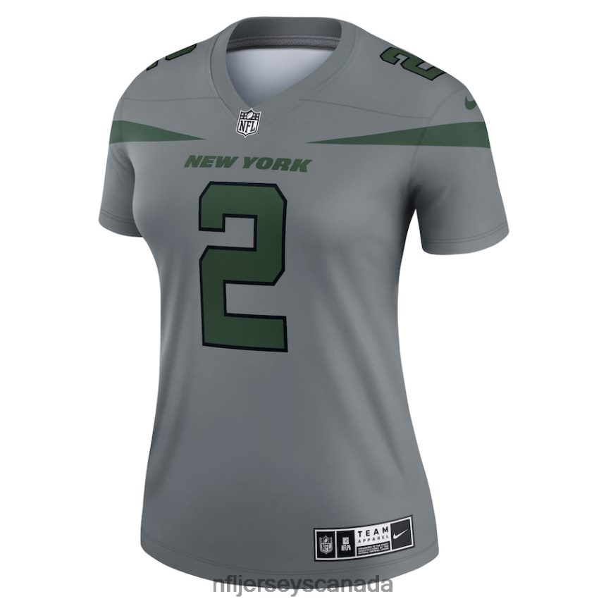 Women New York Jets Zach Wilson Nike Gray Inverted Legend Jersey Clothing NFL TBXFR63774