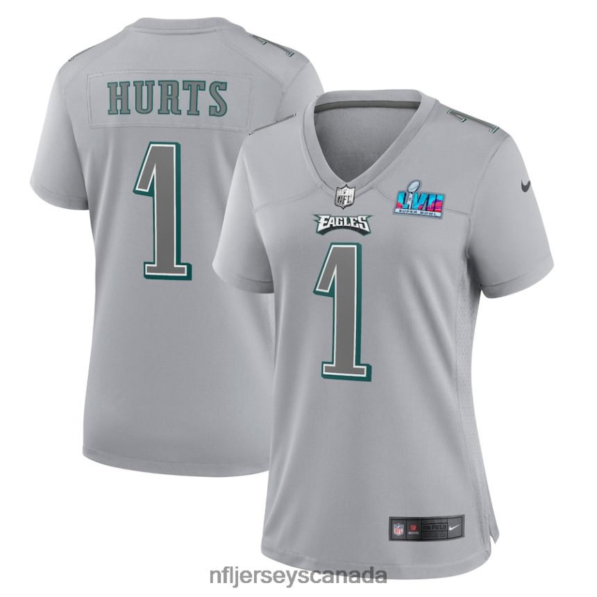 Women Philadelphia Eagles Jalen Hurts Nike Gray Super Bowl LVII Patch Atmosphere Fashion Game Jersey Clothing NFL TBXFR6176