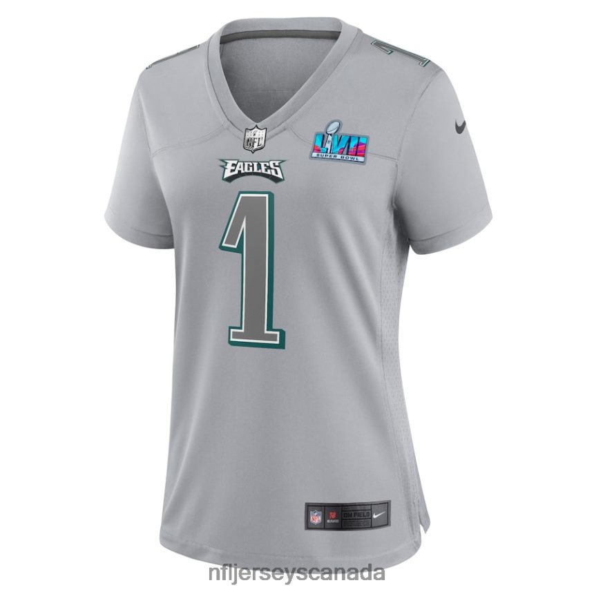 Women Philadelphia Eagles Jalen Hurts Nike Gray Super Bowl LVII Patch Atmosphere Fashion Game Jersey Clothing NFL TBXFR6176