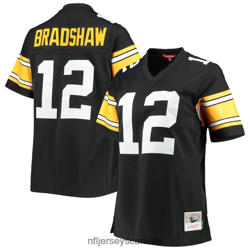 Women Pittsburgh Steelers Terry Bradshaw Mitchell  Ness Black Legacy Replica Player Jersey Clothing NFL TBXFR62110