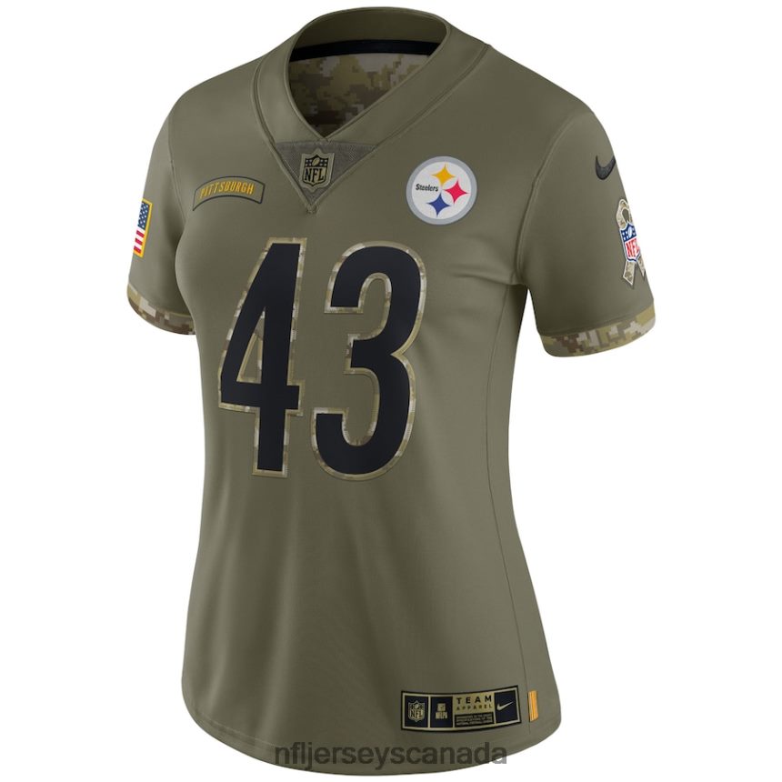 Women Pittsburgh Steelers Troy Polamalu Nike Olive 2022 Salute To Service Retired Player Limited Jersey Clothing NFL TBXFR61460