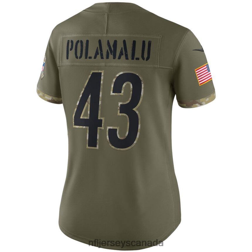 Women Pittsburgh Steelers Troy Polamalu Nike Olive 2022 Salute To Service Retired Player Limited Jersey Clothing NFL TBXFR61460