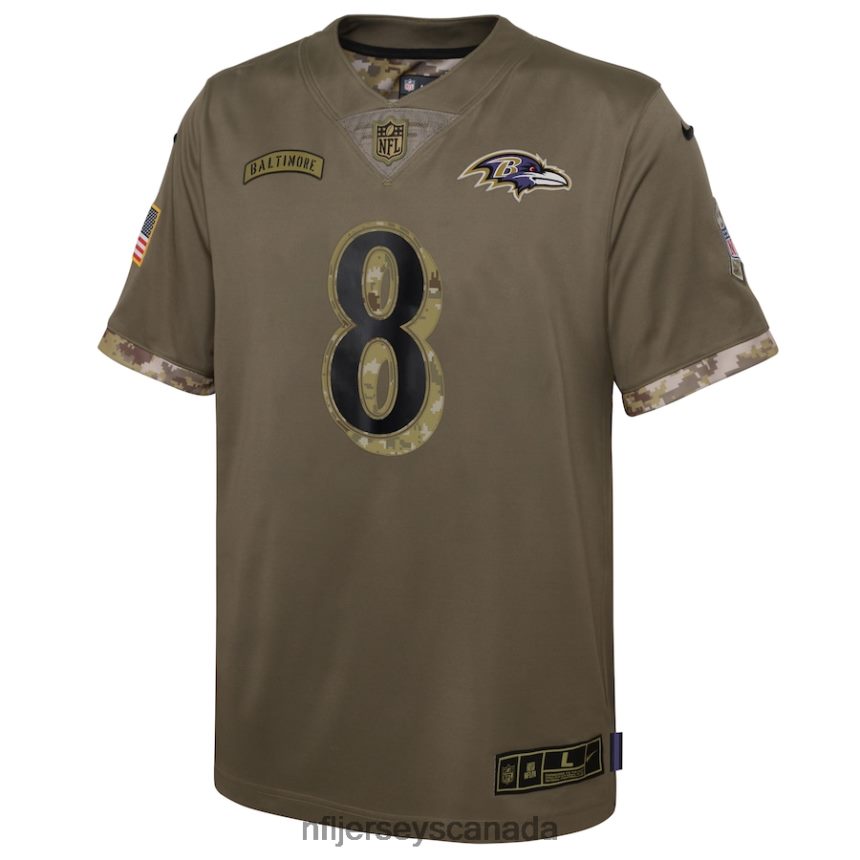 Youth Baltimore Ravens Lamar Jackson Nike Olive 2022 Salute To Service Player Limited Jersey Clothing NFL TBXFR63392