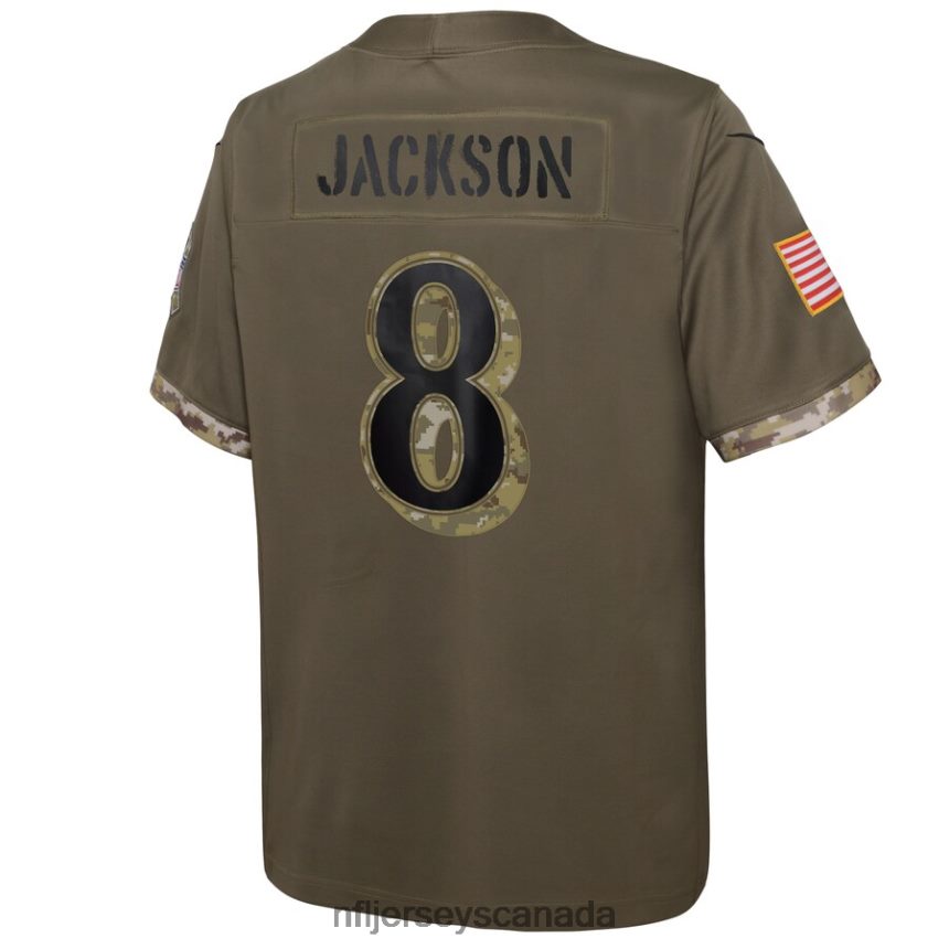 Youth Baltimore Ravens Lamar Jackson Nike Olive 2022 Salute To Service Player Limited Jersey Clothing NFL TBXFR63392