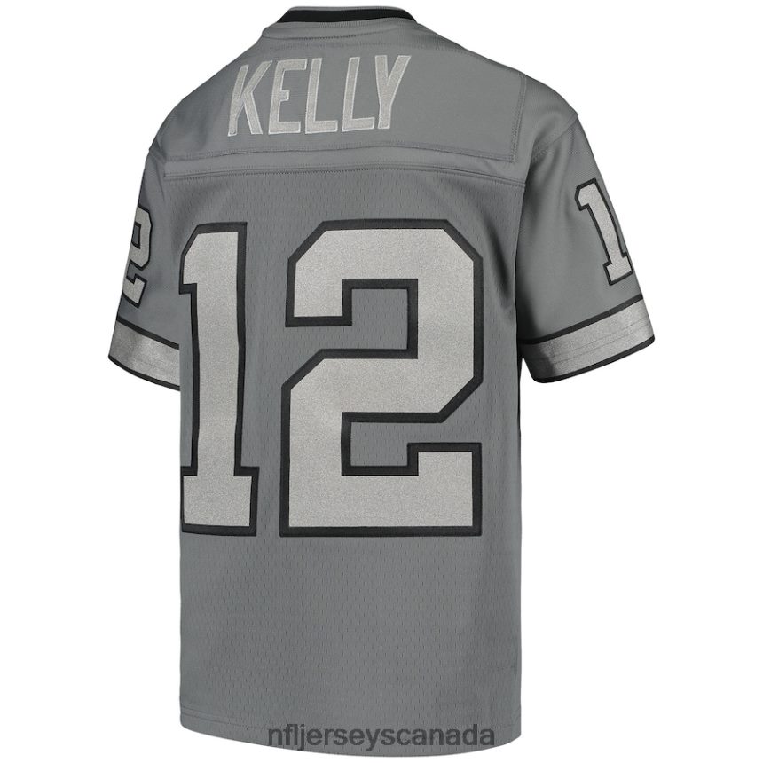 Youth Buffalo Bills Jim Kelly Mitchell  Ness Charcoal 1990 Retired Player Metal Replica Jersey Clothing NFL TBXFR63679