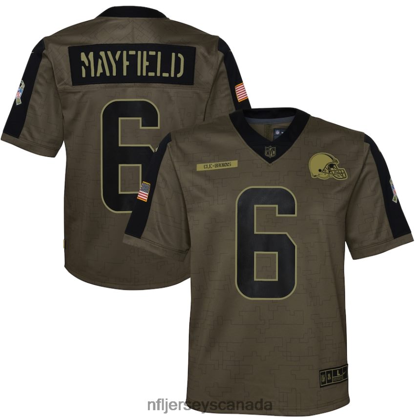 Youth Cleveland Browns Baker Mayfield Nike Olive 2021 Salute To Service Game Jersey Clothing NFL TBXFR65182