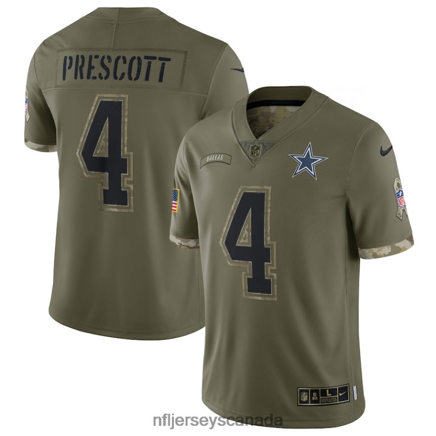 Youth Dallas Cowboys Dak Prescott Nike Olive 2022 Salute To Service Player Limited Jersey Clothing NFL TBXFR61491