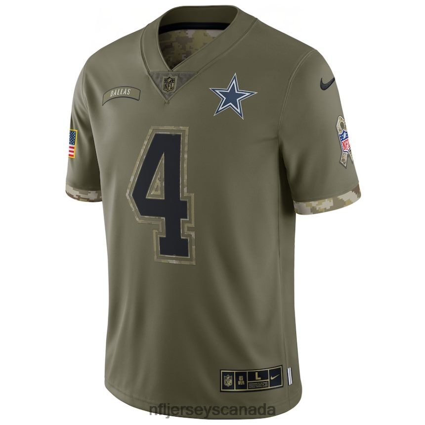 Youth Dallas Cowboys Dak Prescott Nike Olive 2022 Salute To Service Player Limited Jersey Clothing NFL TBXFR61491