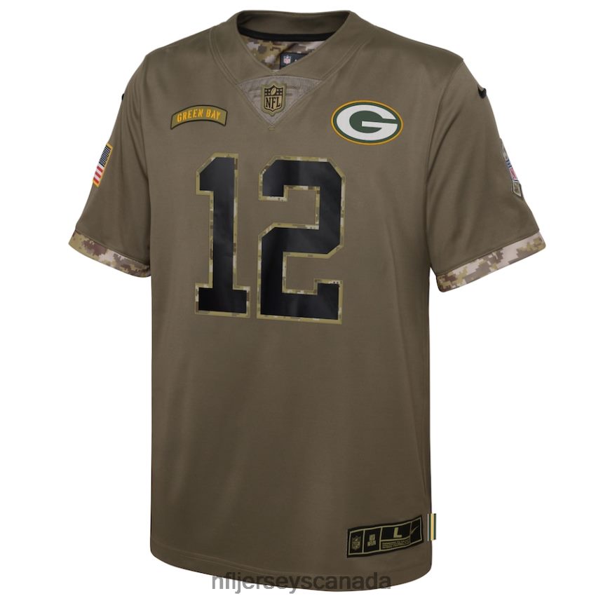 Youth Green Bay Packers Aaron Rodgers Nike Olive 2022 Salute To Service Player Limited Jersey Clothing NFL TBXFR62942