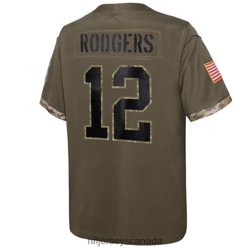 Youth Green Bay Packers Aaron Rodgers Nike Olive 2022 Salute To Service Player Limited Jersey Clothing NFL TBXFR62942