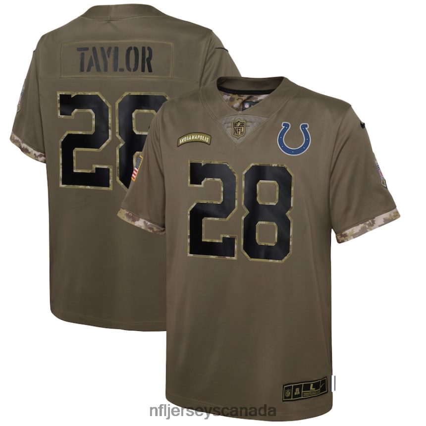 Youth Indianapolis Colts Jonathan Taylor Nike Olive 2022 Salute To Service Player Limited Jersey Clothing NFL TBXFR63919