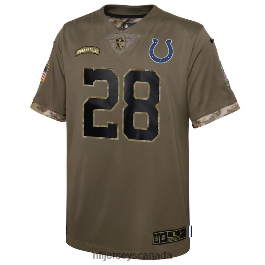 Youth Indianapolis Colts Jonathan Taylor Nike Olive 2022 Salute To Service Player Limited Jersey Clothing NFL TBXFR63919