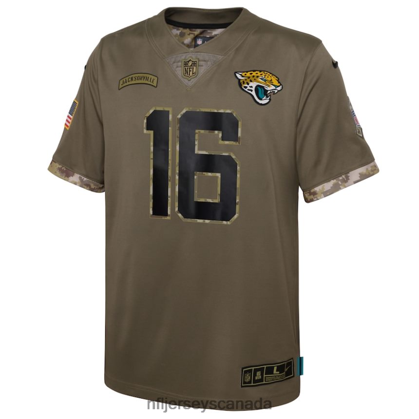 Youth Jacksonville Jaguars Trevor Lawrence Nike Olive 2022 Salute To Service Player Limited Jersey Clothing NFL TBXFR62422