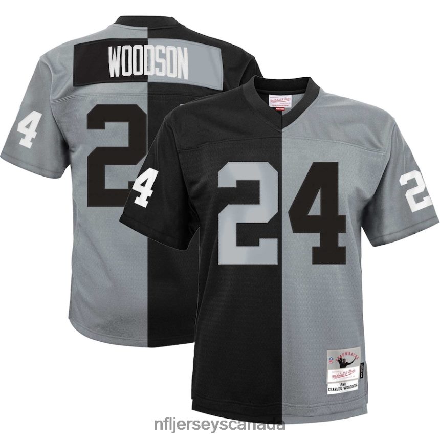 Youth Las Vegas Raiders Charles Woodson Mitchell  Ness Black/Silver Split Legacy Jersey Clothing NFL TBXFR62705