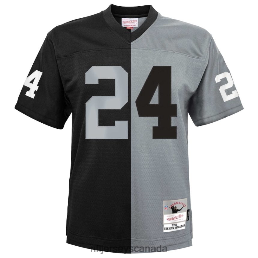 Youth Las Vegas Raiders Charles Woodson Mitchell  Ness Black/Silver Split Legacy Jersey Clothing NFL TBXFR62705