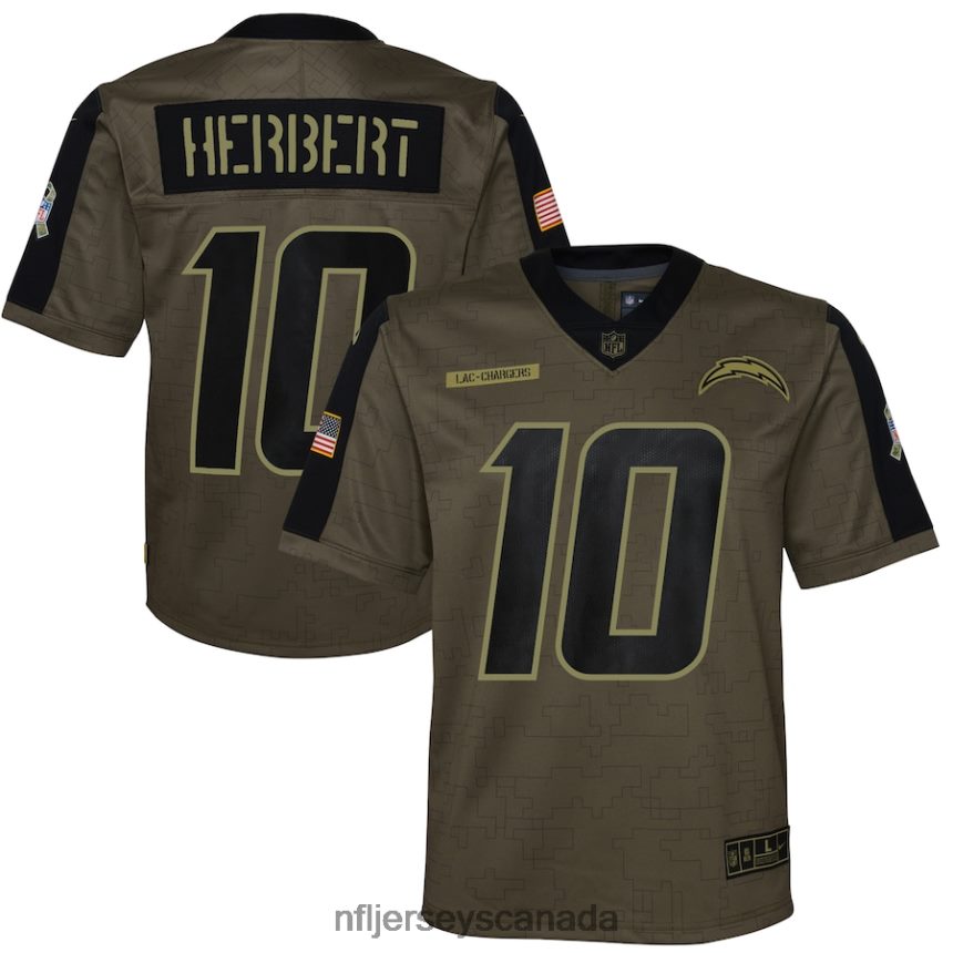 Youth Los Angeles Chargers Justin Herbert Nike Olive 2021 Salute To Service Game Jersey Clothing NFL TBXFR62241