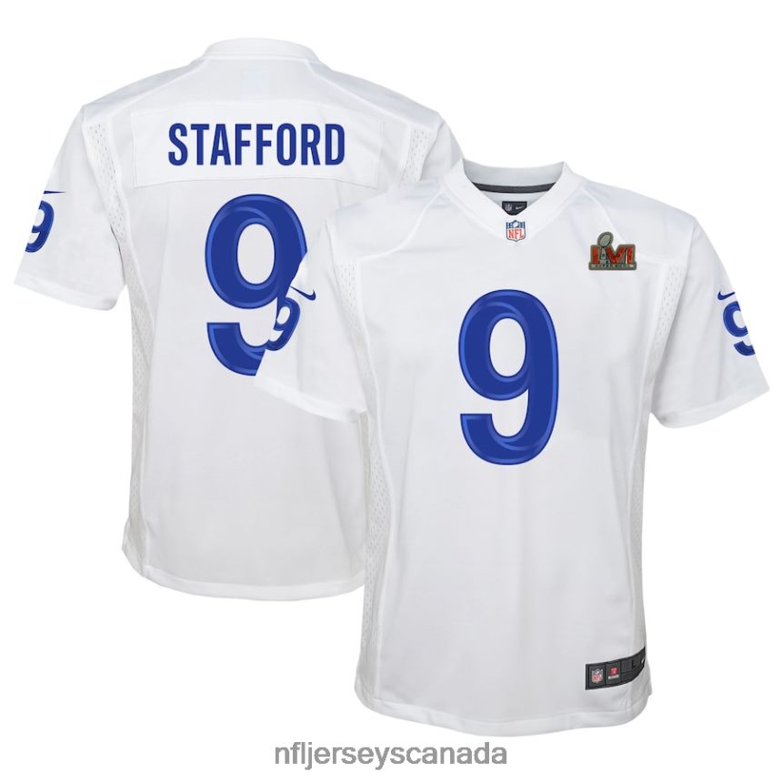 Youth Los Angeles Rams Matthew Stafford Nike White Super Bowl LVI Game Patch Jersey Clothing NFL TBXFR62148
