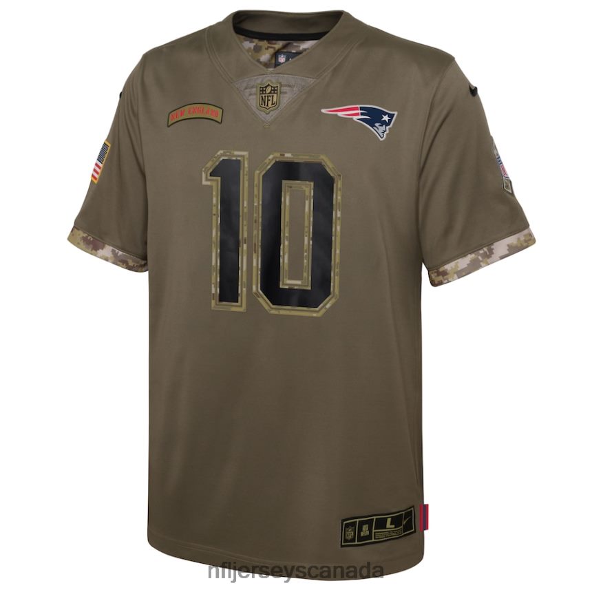 Youth New England Patriots Mac Jones Nike Olive 2022 Salute To Service Player Limited Jersey Clothing NFL TBXFR63371