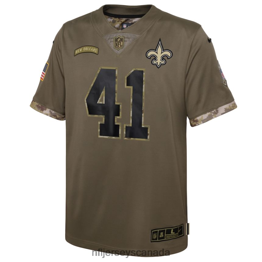 Youth New Orleans Saints Alvin Kamara Nike Olive 2022 Salute To Service Player Limited Jersey Clothing NFL TBXFR62578