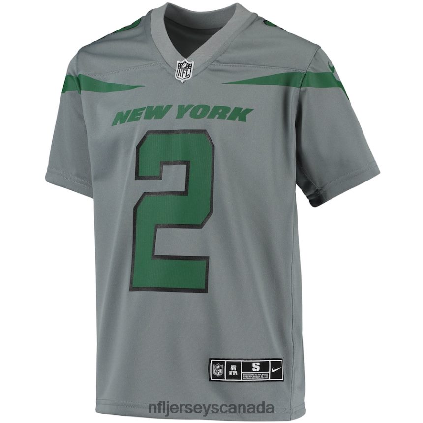 Youth New York Jets Zach Wilson Nike Gray Inverted Team Game Jersey Clothing NFL TBXFR64566