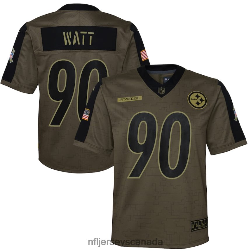 Youth Pittsburgh Steelers TJ Watt Nike Olive 2021 Salute To Service Game Jersey Clothing NFL TBXFR64234