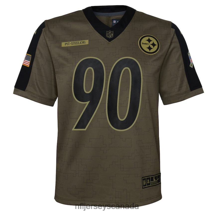 Youth Pittsburgh Steelers TJ Watt Nike Olive 2021 Salute To Service Game Jersey Clothing NFL TBXFR64234