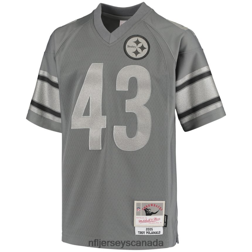 Youth Pittsburgh Steelers Troy Polamalu Mitchell  Ness Charcoal 2005 Retired Player Metal Replica Jersey Clothing NFL TBXFR63307