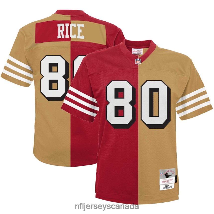 Youth San Francisco 49ers Jerry Rice Mitchell  Ness Scarlet/Gold Split Legacy Jersey Clothing NFL TBXFR61719