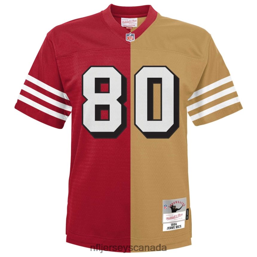 Youth San Francisco 49ers Jerry Rice Mitchell  Ness Scarlet/Gold Split Legacy Jersey Clothing NFL TBXFR61719