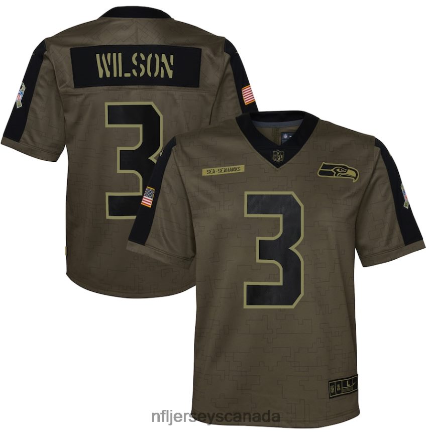 Youth Seattle Seahawks Russell Wilson Nike Olive 2021 Salute To Service Game Jersey Clothing NFL TBXFR63103