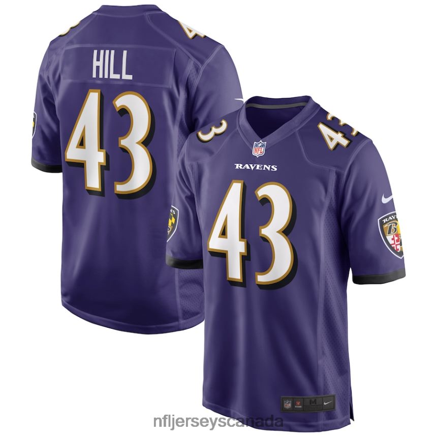 Men Baltimore Ravens Justice Hill Nike Purple Game Jersey Clothing NFL TBXFR64894