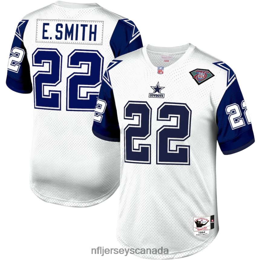 Men Dallas Cowboys Emmitt Smith Mitchell & Ness White/Navy 1994 Authentic Retired Player Jersey Clothing NFL TBXFR62258