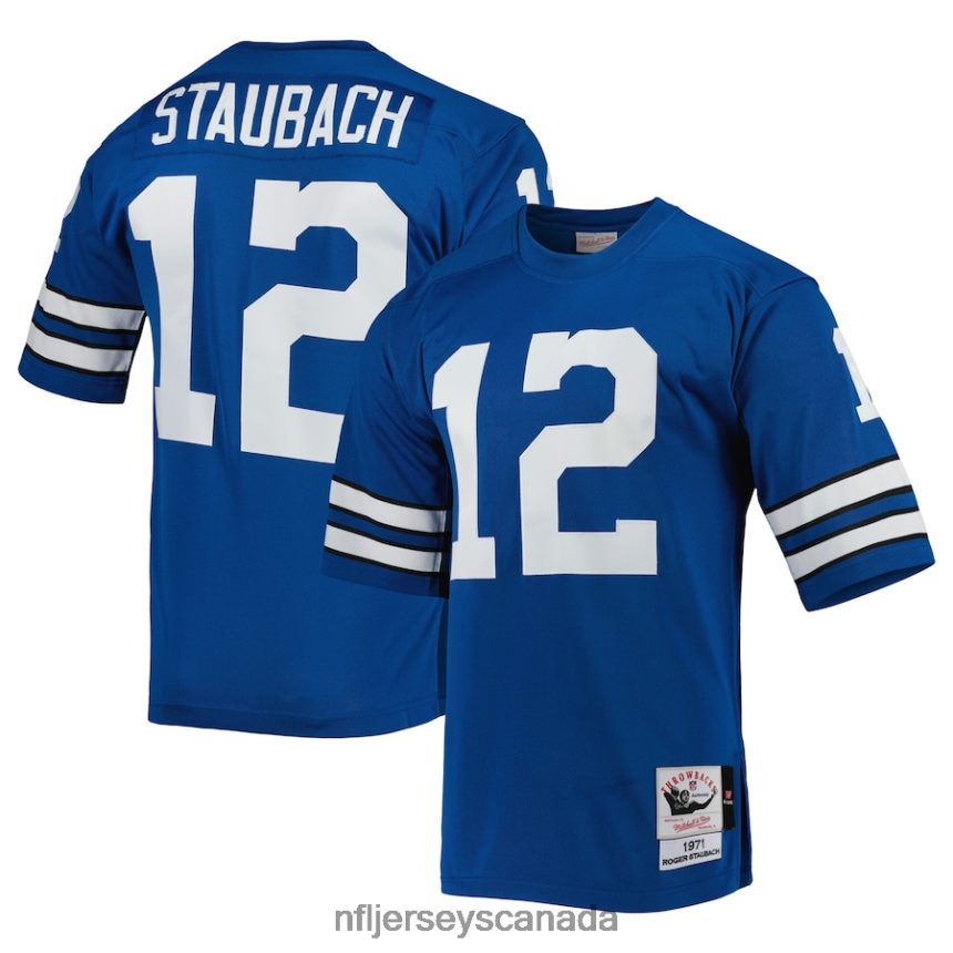 Men Dallas Cowboys Roger Staubach Mitchell & Ness Blue 1971 Authentic Throwback Retired Player Jersey Clothing NFL TBXFR61353