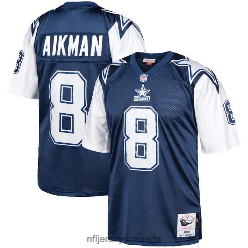 Men Dallas Cowboys Troy Aikman Mitchell & Ness Navy/White 1995 Authentic Retired Player Jersey Clothing NFL TBXFR66146