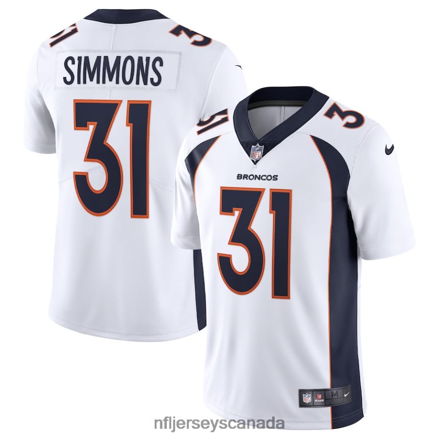 Men Denver Broncos Justin Simmons Nike White Vapor Limited Jersey Clothing NFL TBXFR62183